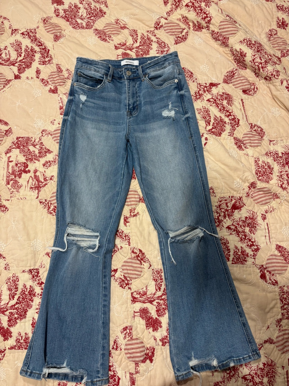 Zenana Outfitters Light Blue Distressed Skinny Flare Jeans